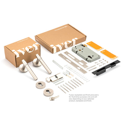 Iver Bronte Door Lever Handle on Square Rose Entrance Kit Key/Thumb - Available in Various Finishes