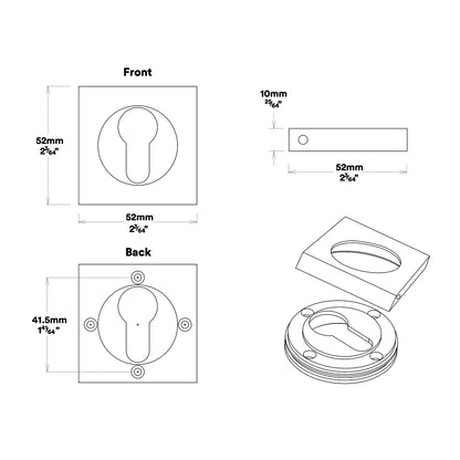 Iver Bronte Door Lever Handle on Square Rose Entrance Kit Key/Thumb - Available in Various Finishes