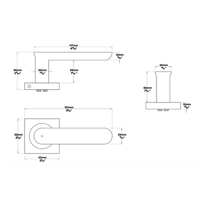 Iver Bronte Door Lever Handle on Square Rose Entrance Kit Key/Thumb - Available in Various Finishes