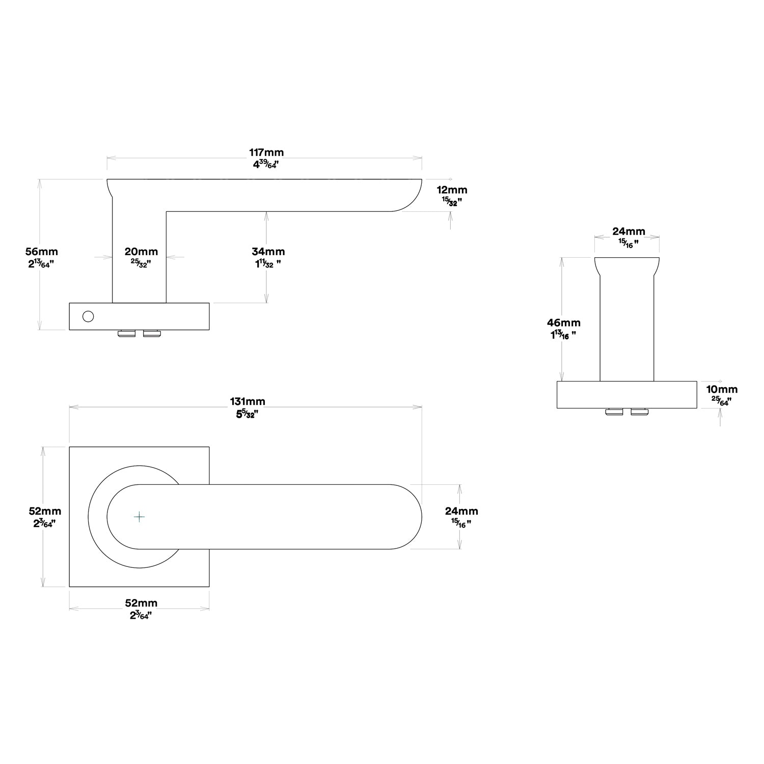 Iver Bronte Door Lever Handle on Square Rose Privacy Kit with Turn - Available in Various Finishes
