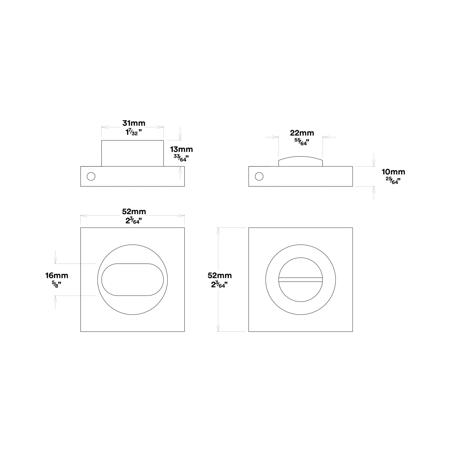 Iver Bronte Door Lever Handle on Square Rose Privacy Kit with Turn - Available in Various Finishes