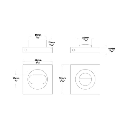 Iver Bronte Door Lever Handle on Square Rose Privacy Kit with Turn - Available in Various Finishes