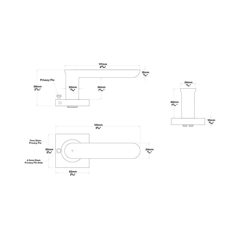 Iver Bronte Door Lever on Square Rose Inbuilt Privacy Kit 60mm Backset