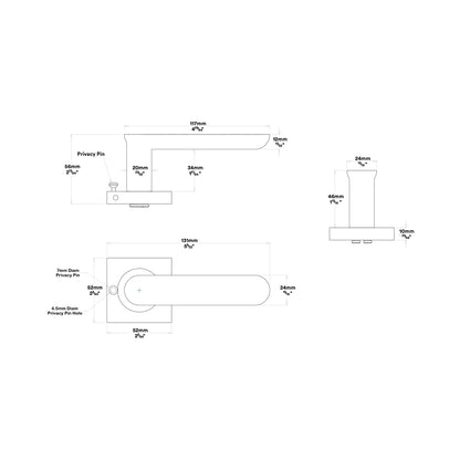 Iver Bronte Door Lever on Square Rose Inbuilt Privacy Kit 60mm Backset