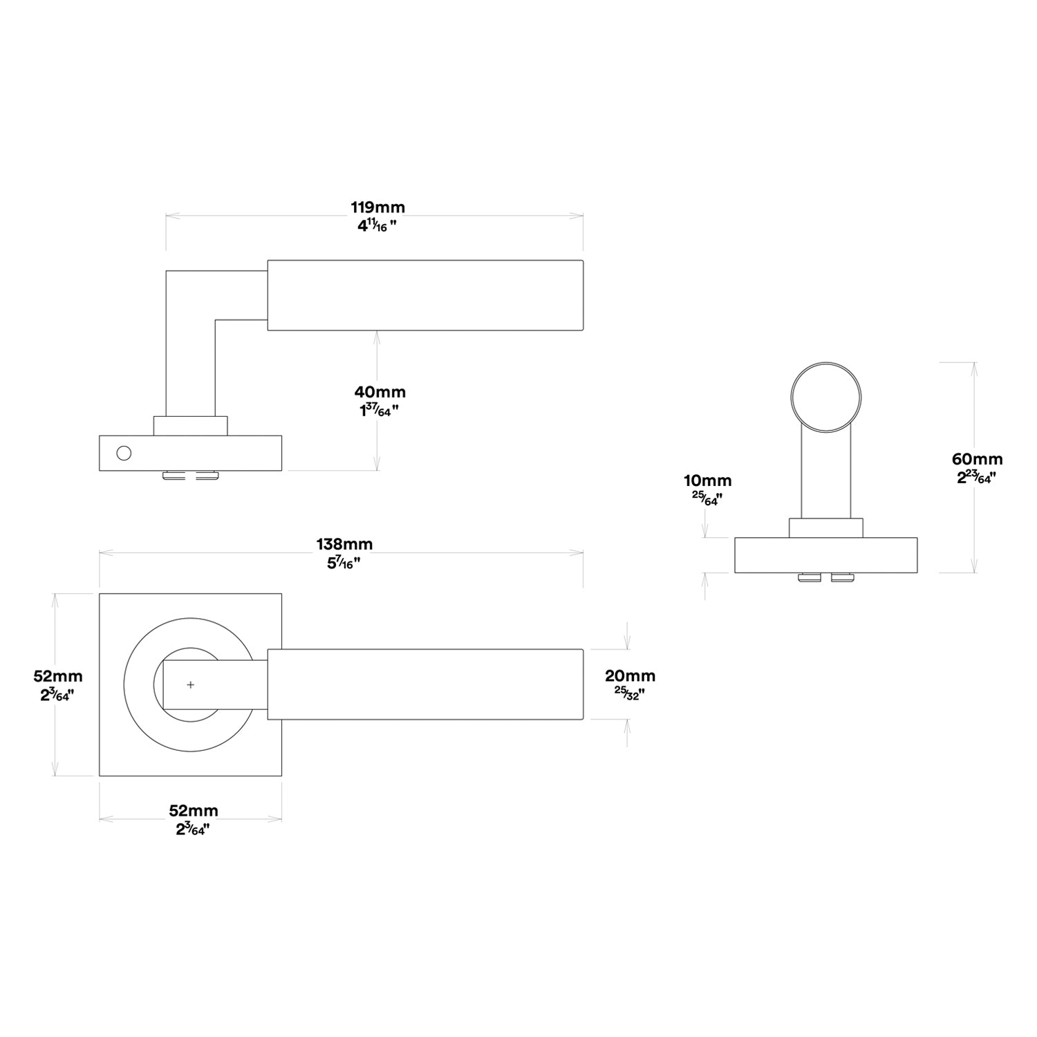 Iver Berlin Door Lever Handle on Square Rose Passage Kit - Available in Various Finishes