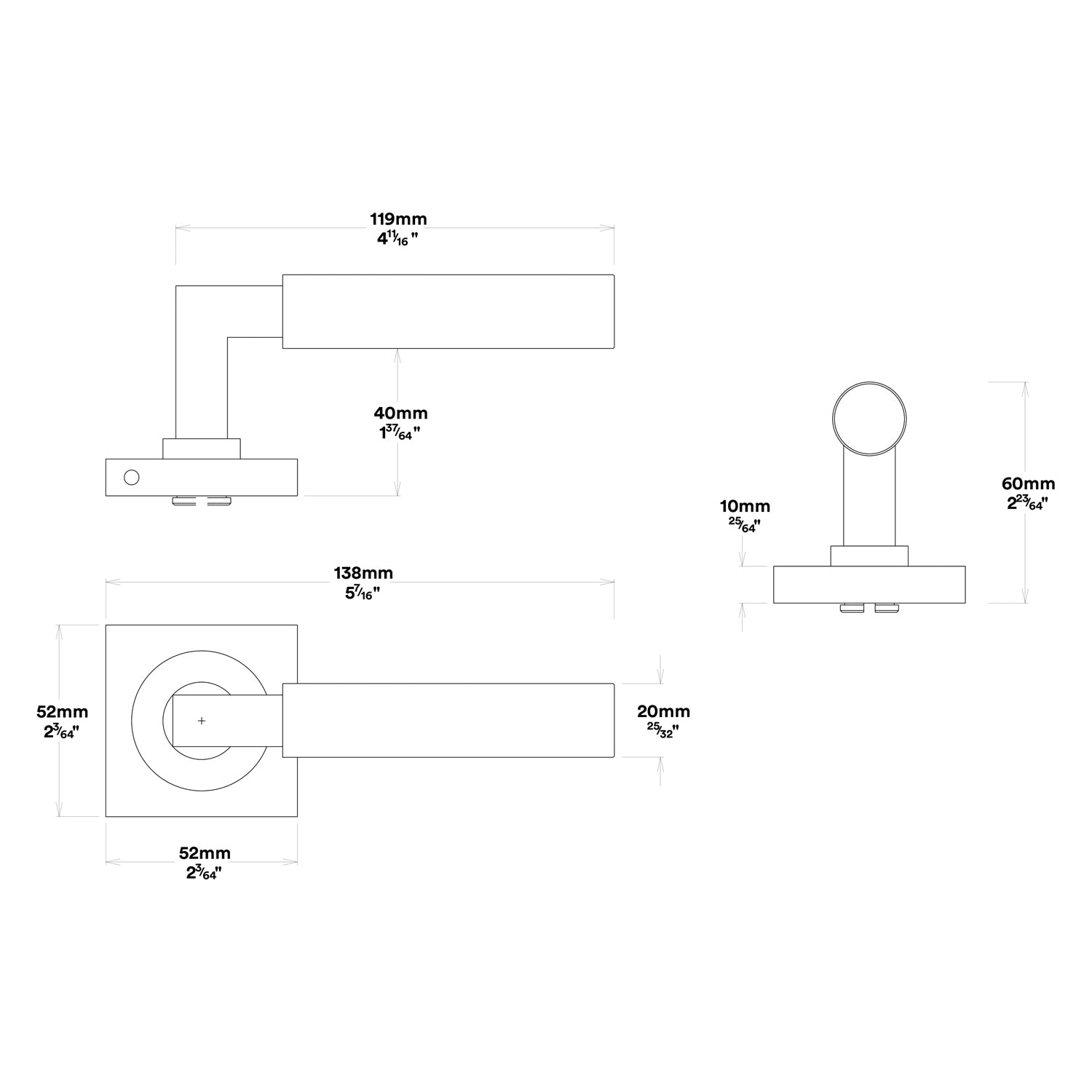 Iver Berlin Door Lever Handle on Square Rose Privacy Kit - Available in Various Finishes
