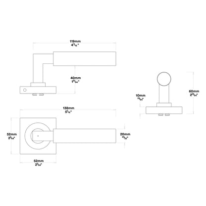 Iver Berlin Door Lever Handle on Square Rose Privacy Kit - Available in Various Finishes