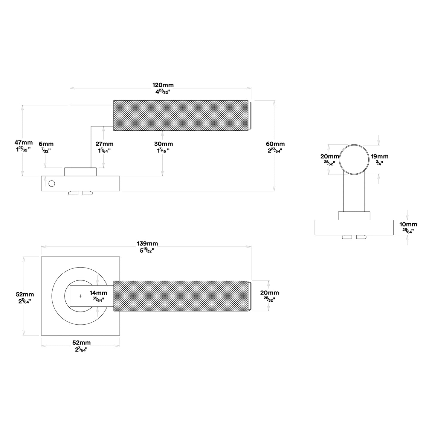 Iver Brunswick Door Lever Handle on Square Rose Passage Kit - Available in Various Finishes