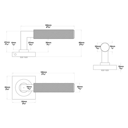 Iver Brunswick Door Lever Handle on Square Rose Passage Kit - Available in Various Finishes
