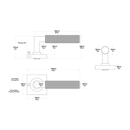 Iver Brunswick Door Lever on Square Rose Inbuilt Privacy Kit 60mm Backset