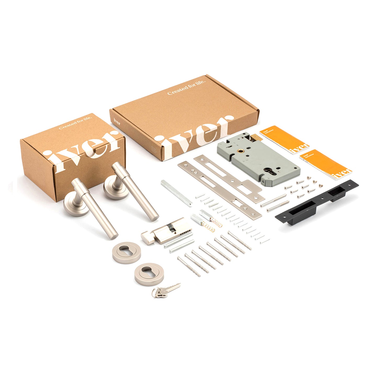 Iver Como Door Lever Handle on Square Rose Entrance Kit Key/Thumb - Available in Various Finishes