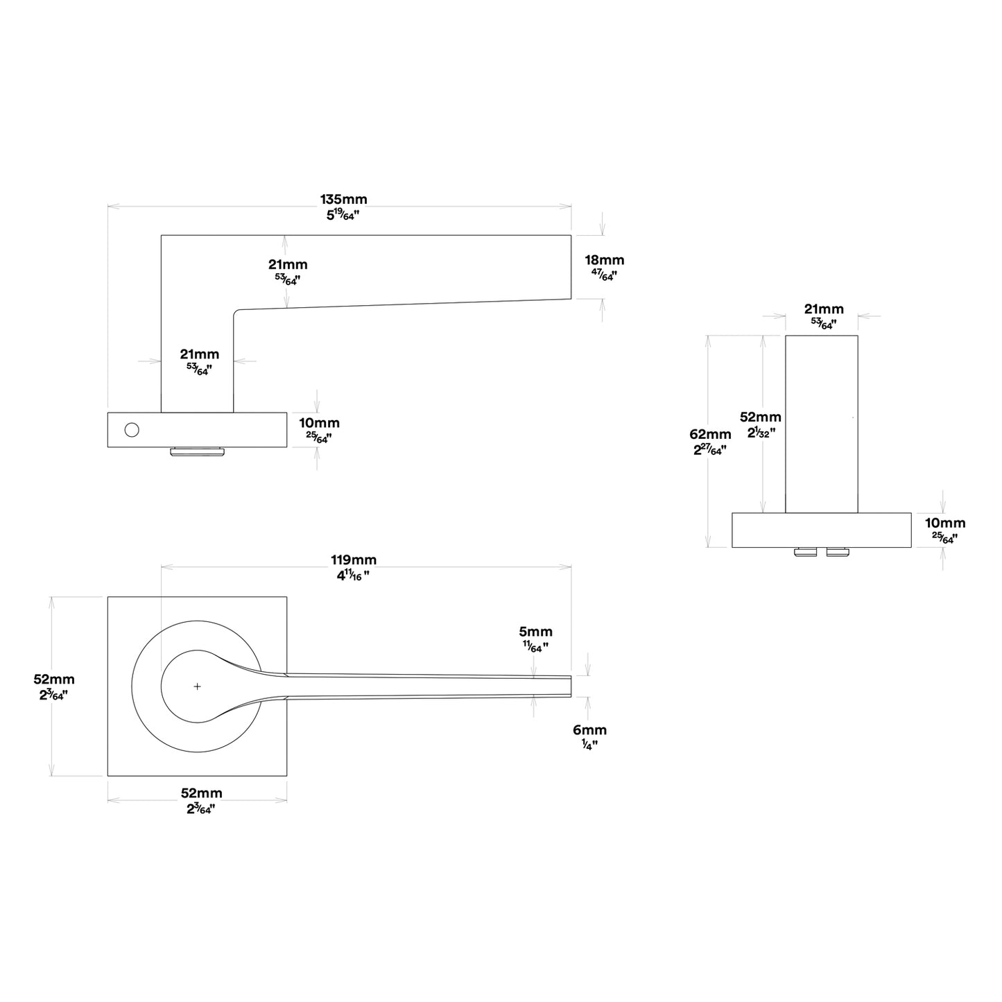 Iver Como Door Lever Handle on Square Rose Privacy Kit - Available in Various Finishes