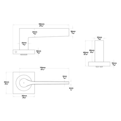 Iver Como Door Lever Handle on Square Rose Privacy Kit - Available in Various Finishes