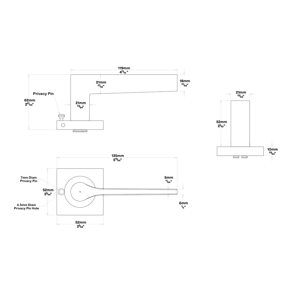 Iver Como Door Lever on Square Rose Inbuilt Privacy Kit 60mm Backset - Available in Various Finishes