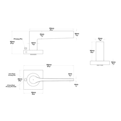 Iver Como Door Lever on Square Rose Inbuilt Privacy Kit 60mm Backset - Available in Various Finishes