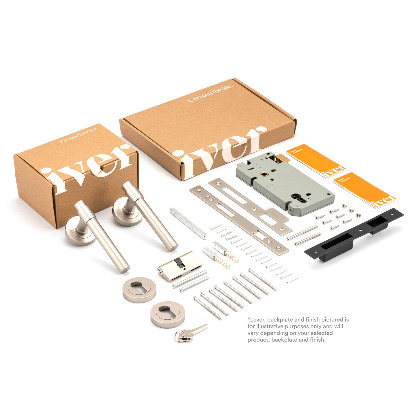 Iver Bronte Door Lever Handle on Round Rose Entrance Kit Key/Key - Available in Various Finishes