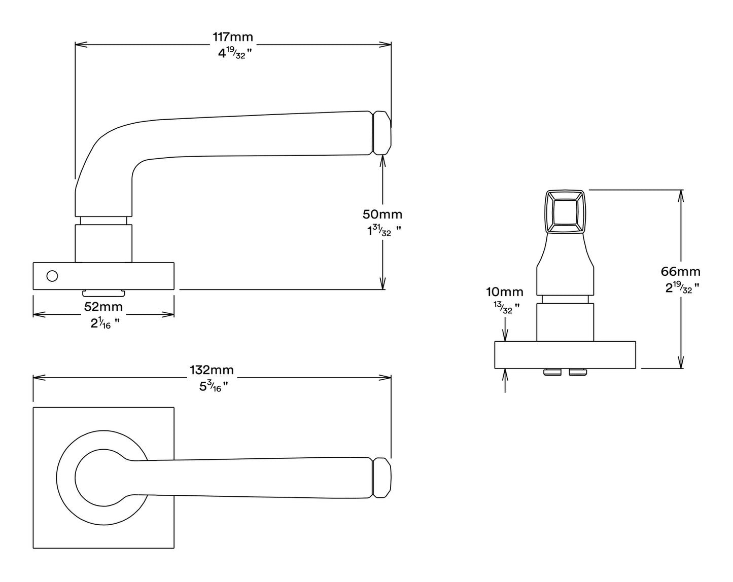 Iver Annecy Door Lever on Square Rose Passage Kit - Available in Various Finishes