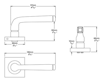 Iver Annecy Door Lever on Square Rose Passage Kit - Available in Various Finishes