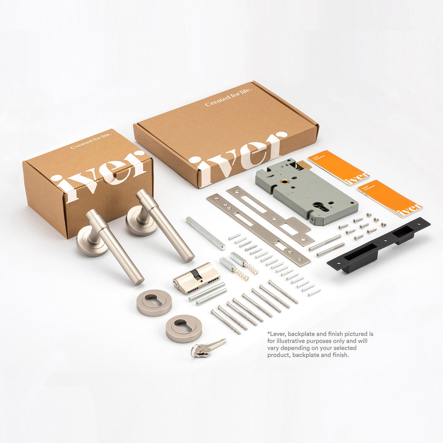 Iver Berlin Door Lever on Square Rose Entrance Kit Key/Key - Available in Various Finishes