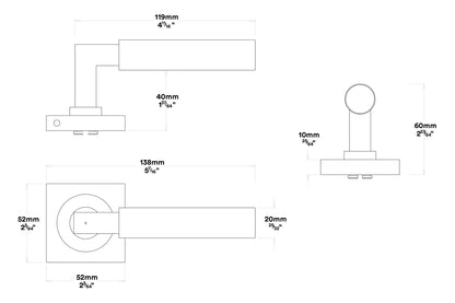 Iver Berlin Door Lever on Square Rose Entrance Kit Key/Key - Available in Various Finishes