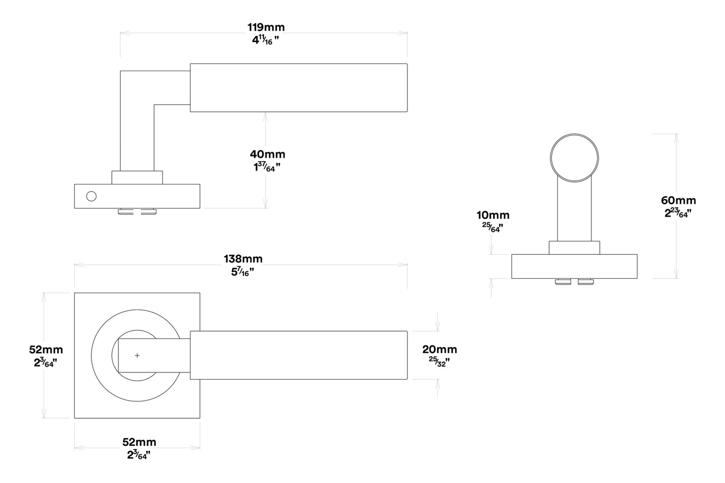 Iver Berlin Door Lever on Square Rose Entrance Kit Key/Thumb - Available in Various Finishes