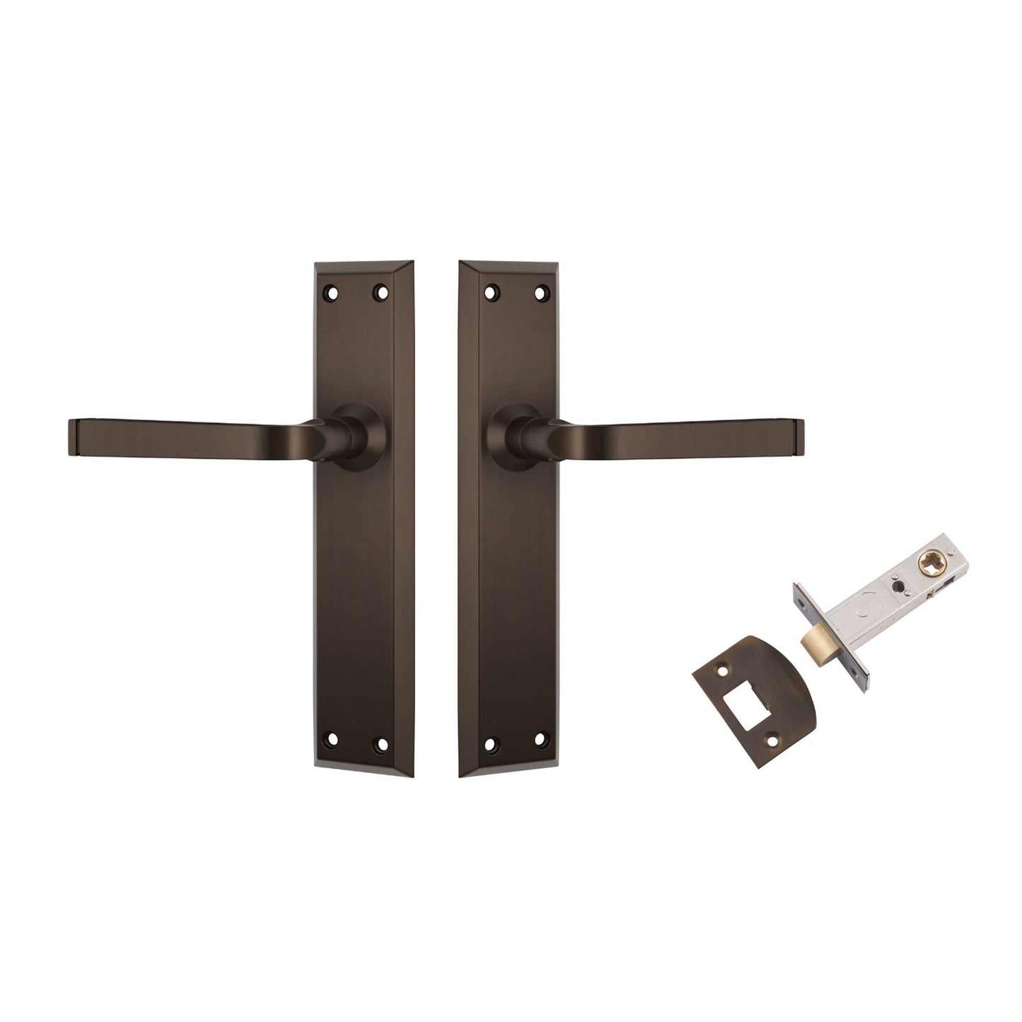 Tradco Menton Door Lever on Long Backplate Passage Set Antique Brass 0678KPASS60