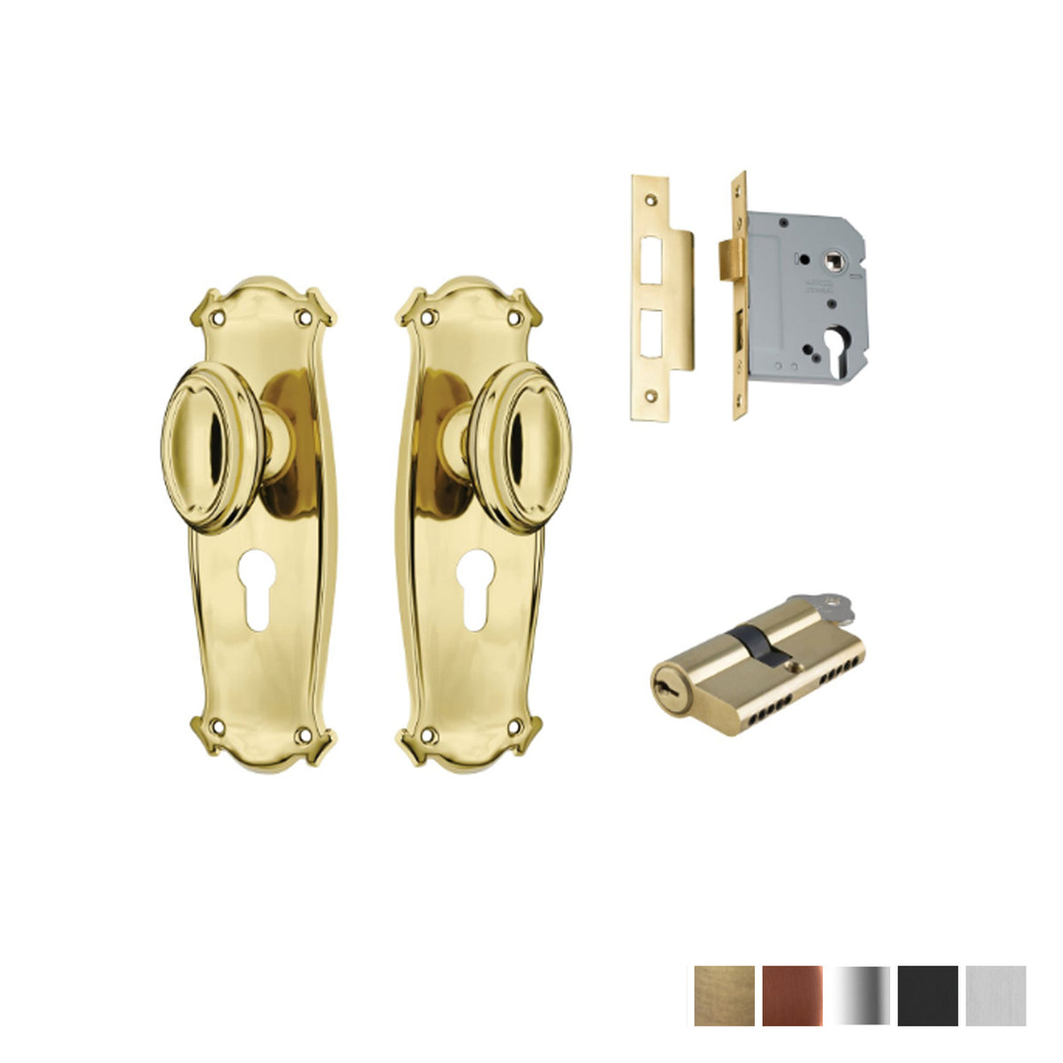 Tradco Bungalow Door Knob on Backplate Entrance Set Key / Key - Available in Various Finishes