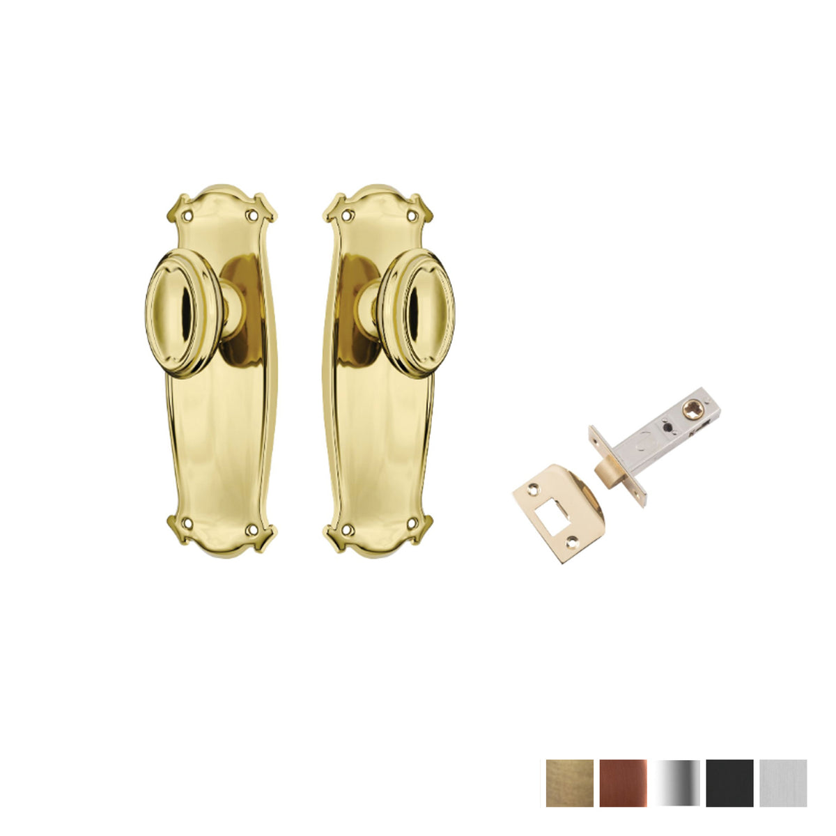 Tradco Bungalow Door Knob on Backplate - Available in Various Finishes and Function