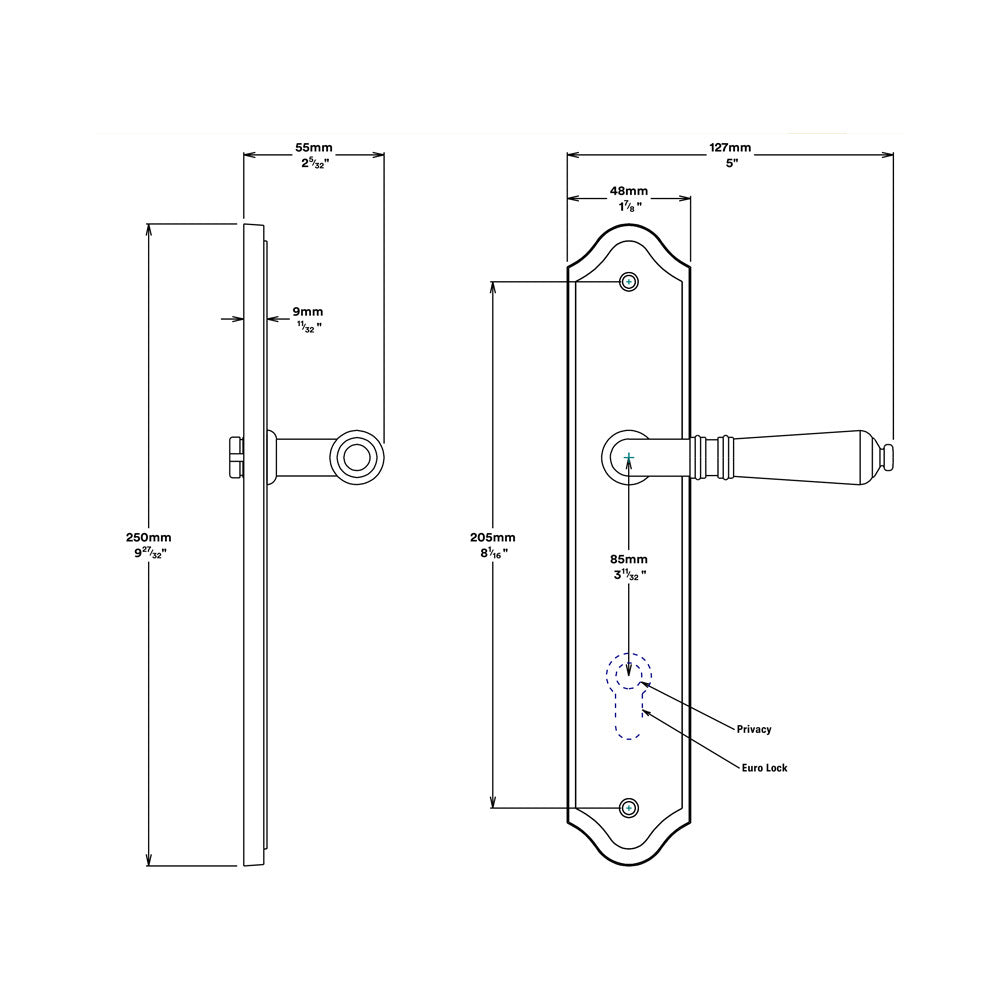 Iver Sarlat Door Lever on Shouldered Backplate Privacy Kit with Turn - Available in Various Finishes