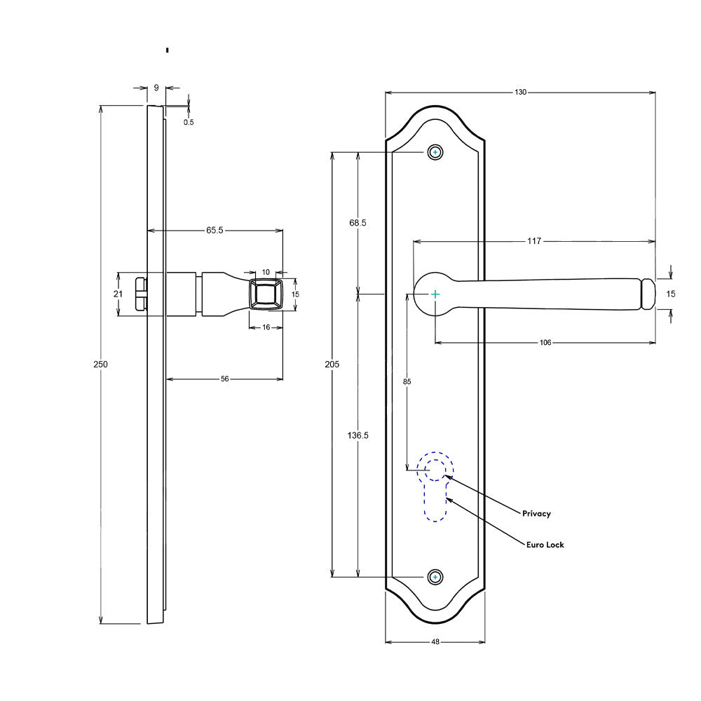 Iver Annecy Door Lever on Shouldered Backplate Privacy Kit with Turn - Available in Various Finishes