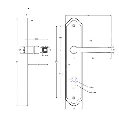 Iver Annecy Door Lever on Shouldered Backplate Privacy Kit with Turn - Available in Various Finishes