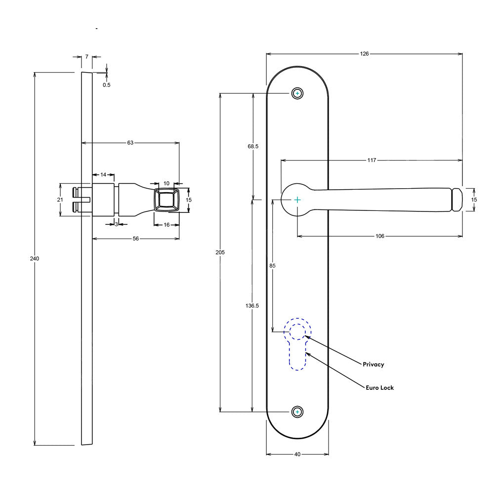 Iver Annecy Door Lever on Oval Backplate Privacy Kit with Turn - Available in Various Finishes