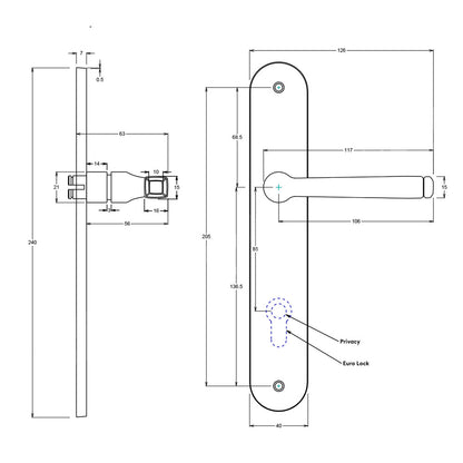 Iver Annecy Door Lever on Oval Backplate Privacy Kit with Turn - Available in Various Finishes