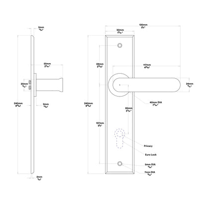 Iver Bronte Door Lever Handle on Chamfered Backplate Privacy Kit with Turn