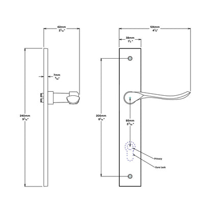 Iver Stirling Door Lever on Rectangular Backplate Privacy Kit with Turn