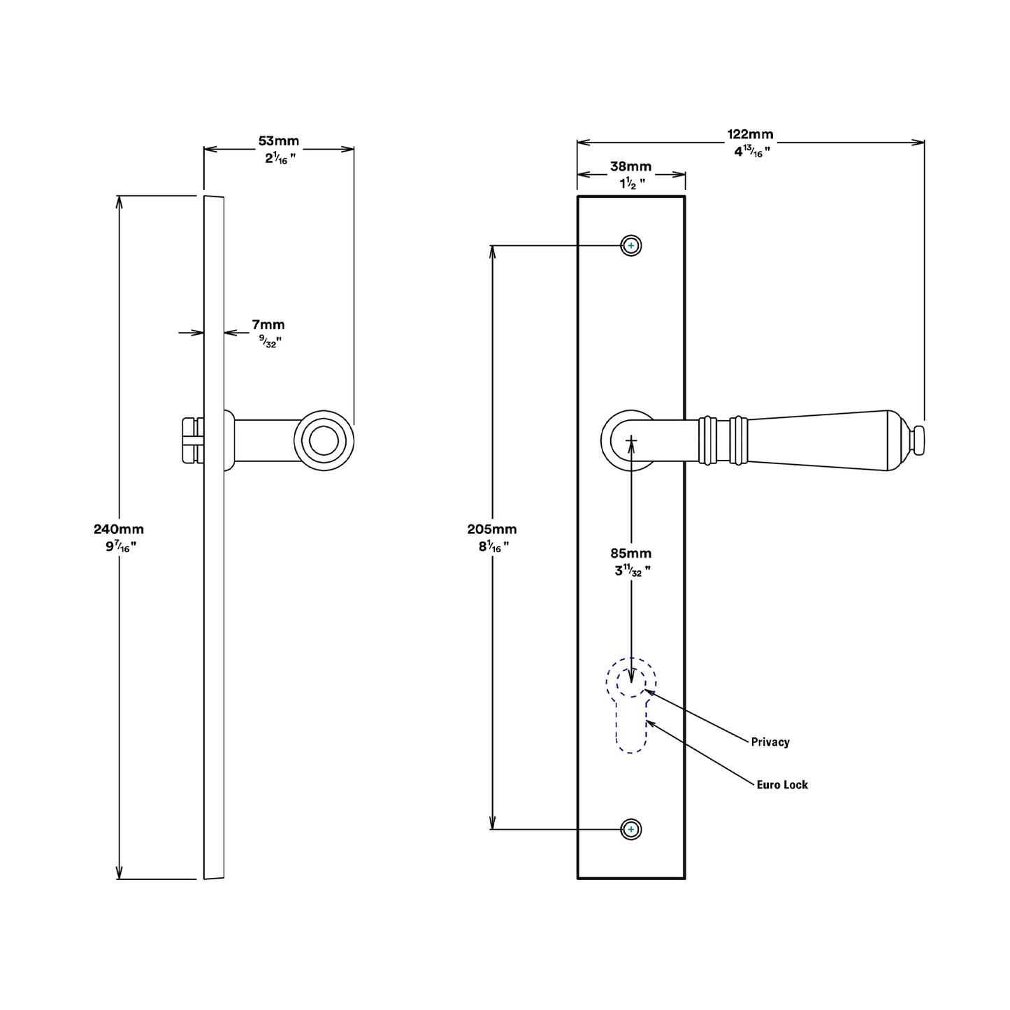 Iver Sarlat Door Lever Handle on Rectangular Backplate Entrance Kit Key/Key