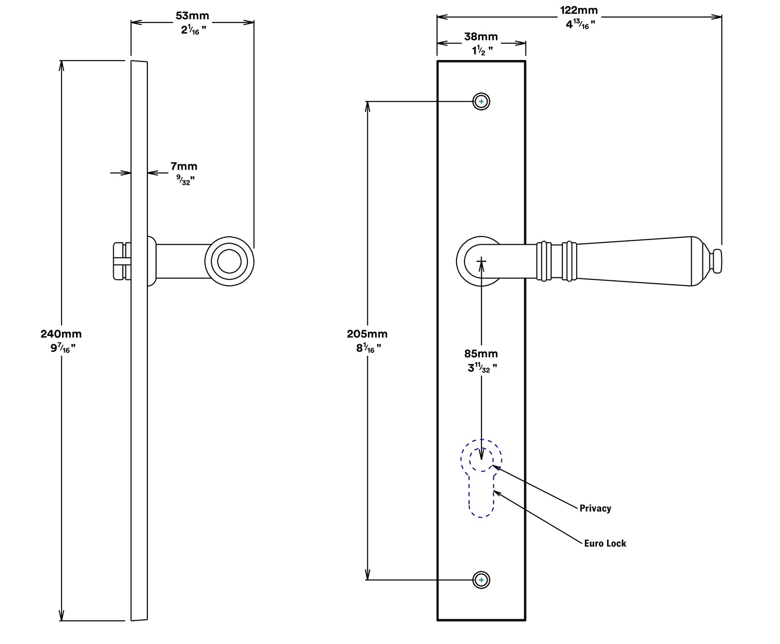 Iver Sarlat Door Lever Handle on Rectangular Backplate Entrance Kit Key/Thumb