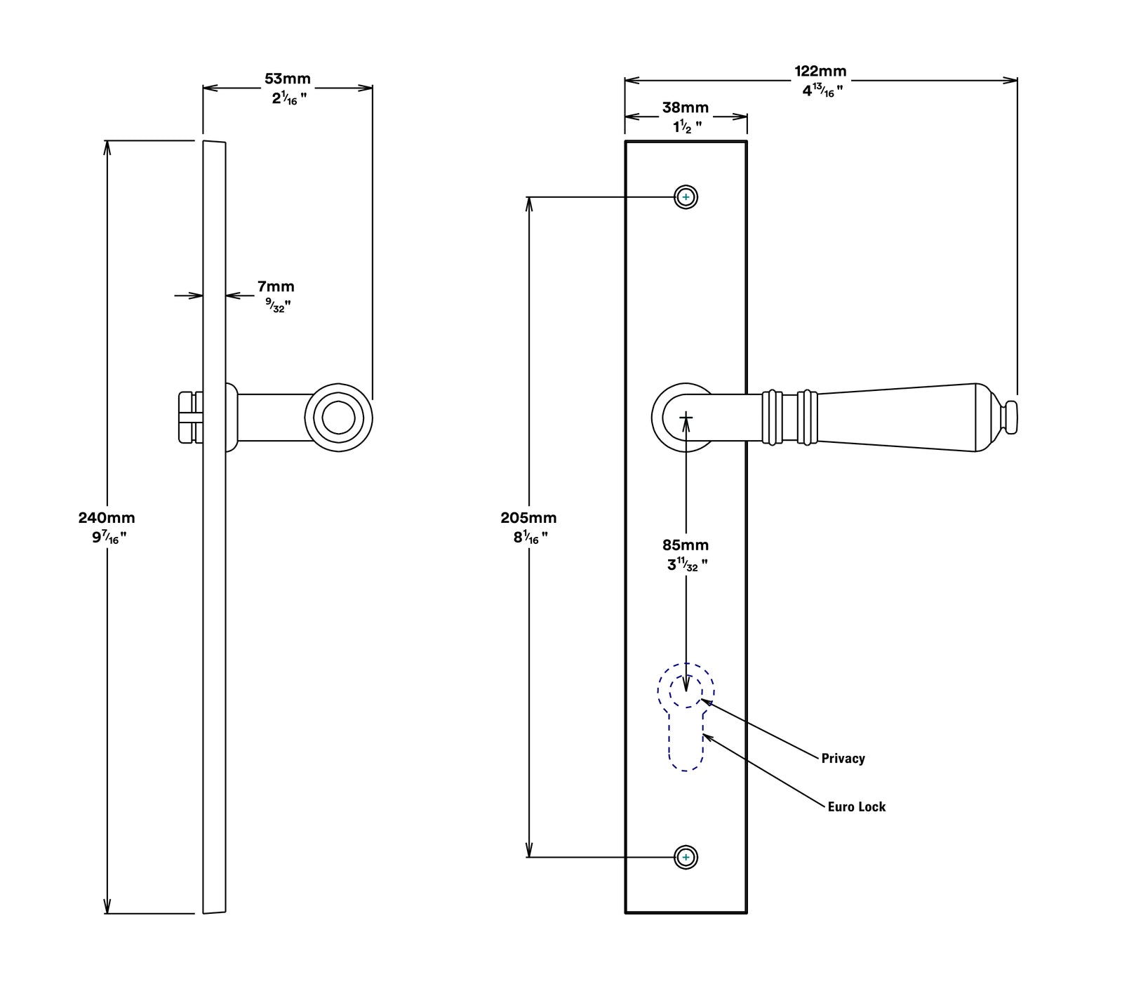 Iver Sarlat Door Lever Handle on Rectangular Backplate Passage Kit - Available in Various Finishes