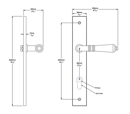 Iver Sarlat Door Lever Handle on Rectangular Backplate Passage Kit - Available in Various Finishes