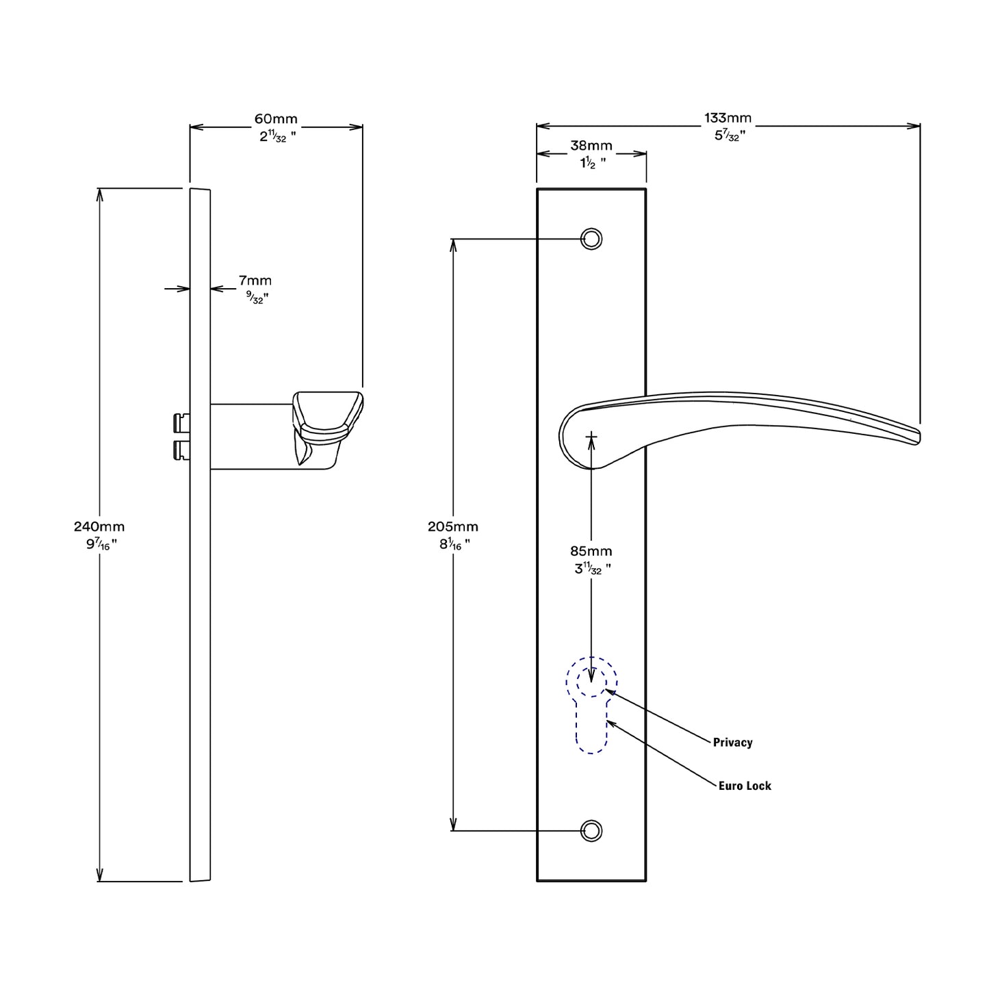 Iver Oxford Door Lever Handle on Rectangular Backplate Entrance Kit Key/Key