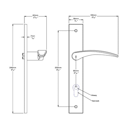 Iver Oxford Door Lever Handle on Rectangular Backplate Entrance Kit Key/Key