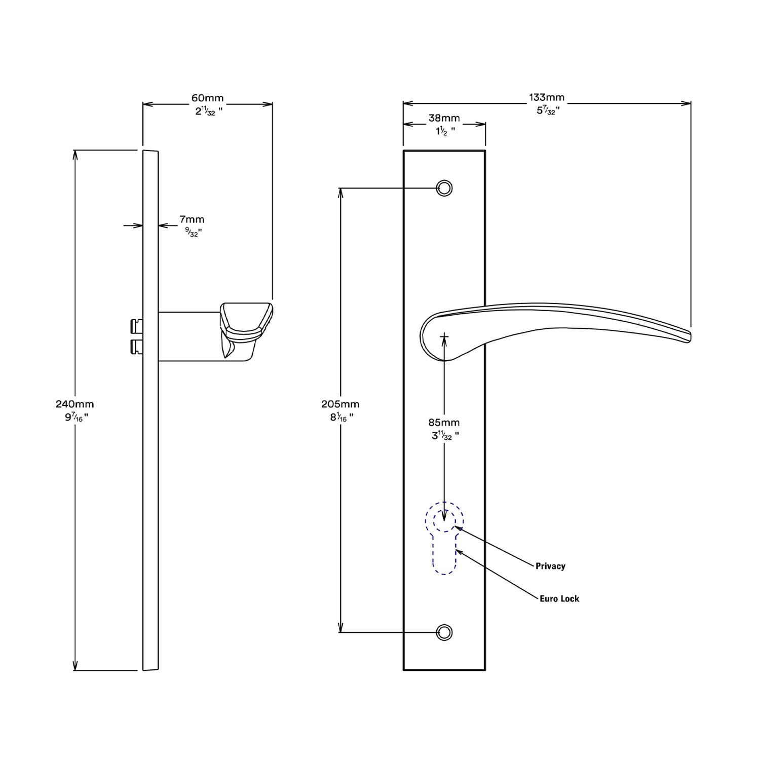 Iver Oxford Door Lever Handle on Rectangular Backplate Entrance Kit Key/Thumb