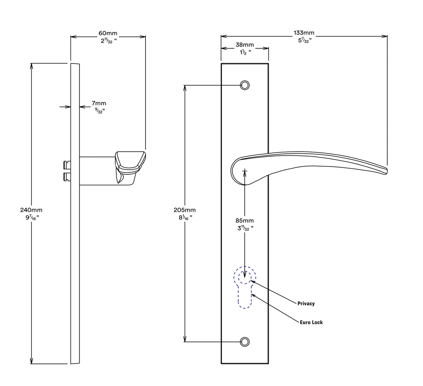 Iver Oxford Door Lever Handle on Rectangular Backplate Passage Kit - Available in Various Finishes