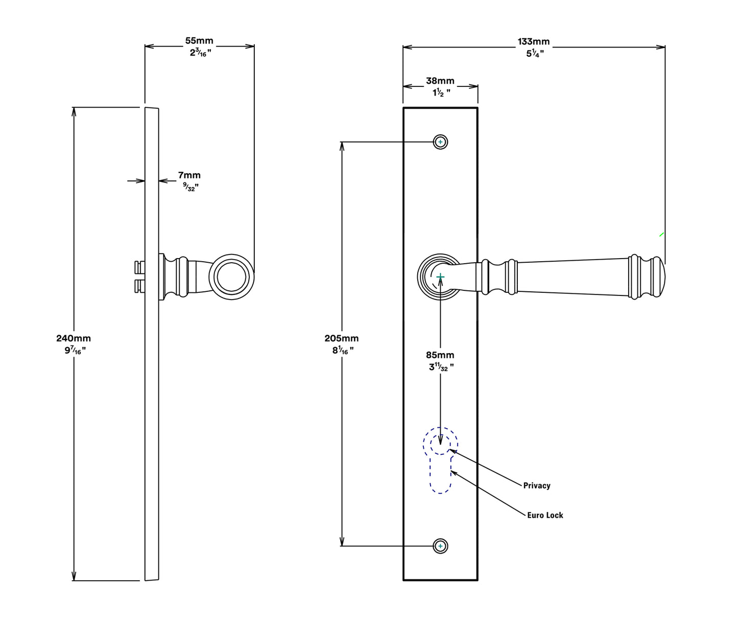 Iver Verona Door Lever Handle on Rectangular Backplate Passage Kit - Available in Various Finishes