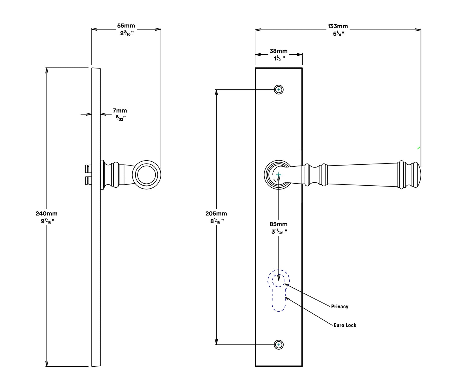 Iver Verona Door Lever Handle on Rectangular Backplate Passage Kit - Available in Various Finishes