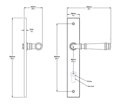 Iver Verona Door Lever Handle on Rectangular Backplate Passage Kit - Available in Various Finishes
