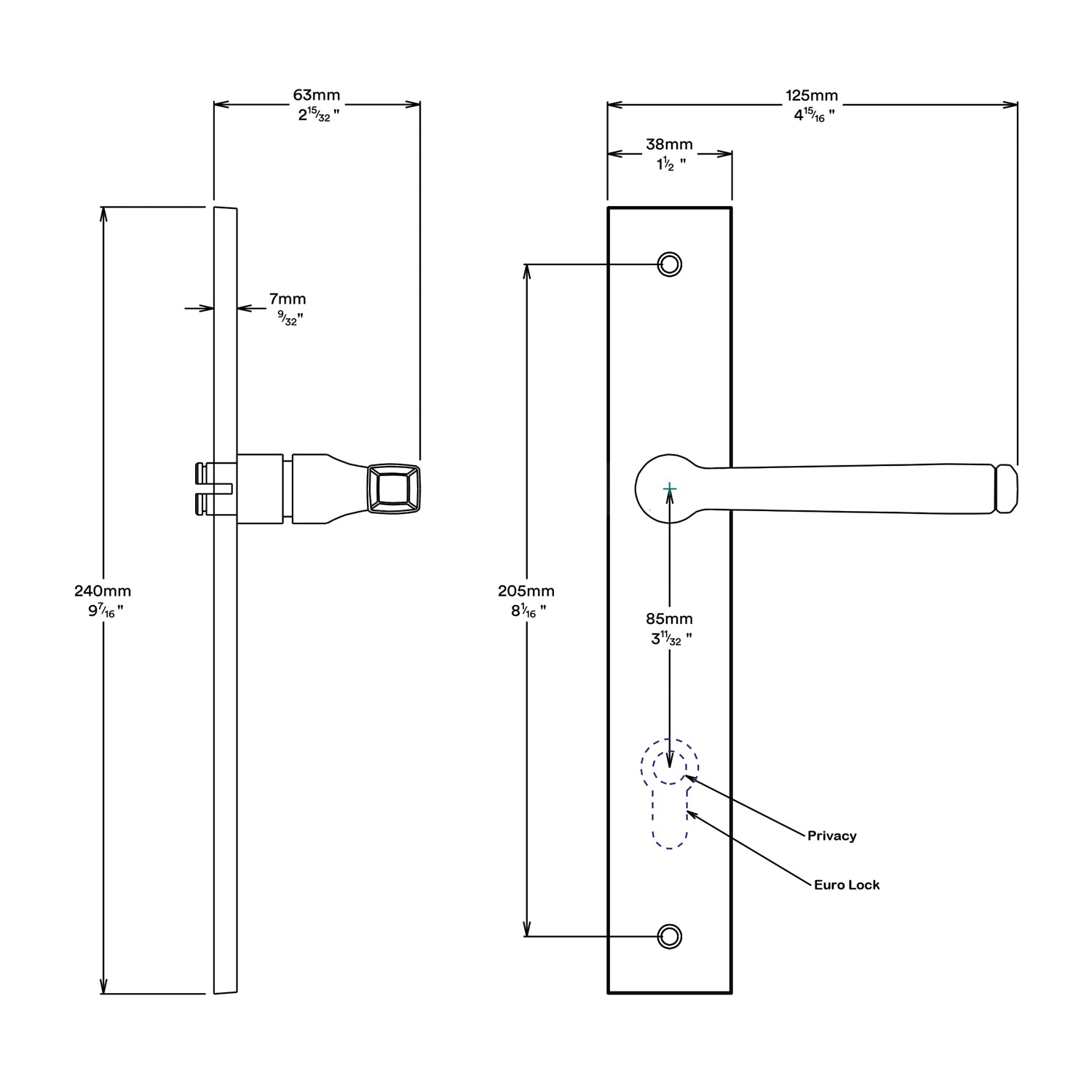 Iver Annecy Door Lever Handle on Rectangular Backplate Entrance Kit Key/Key