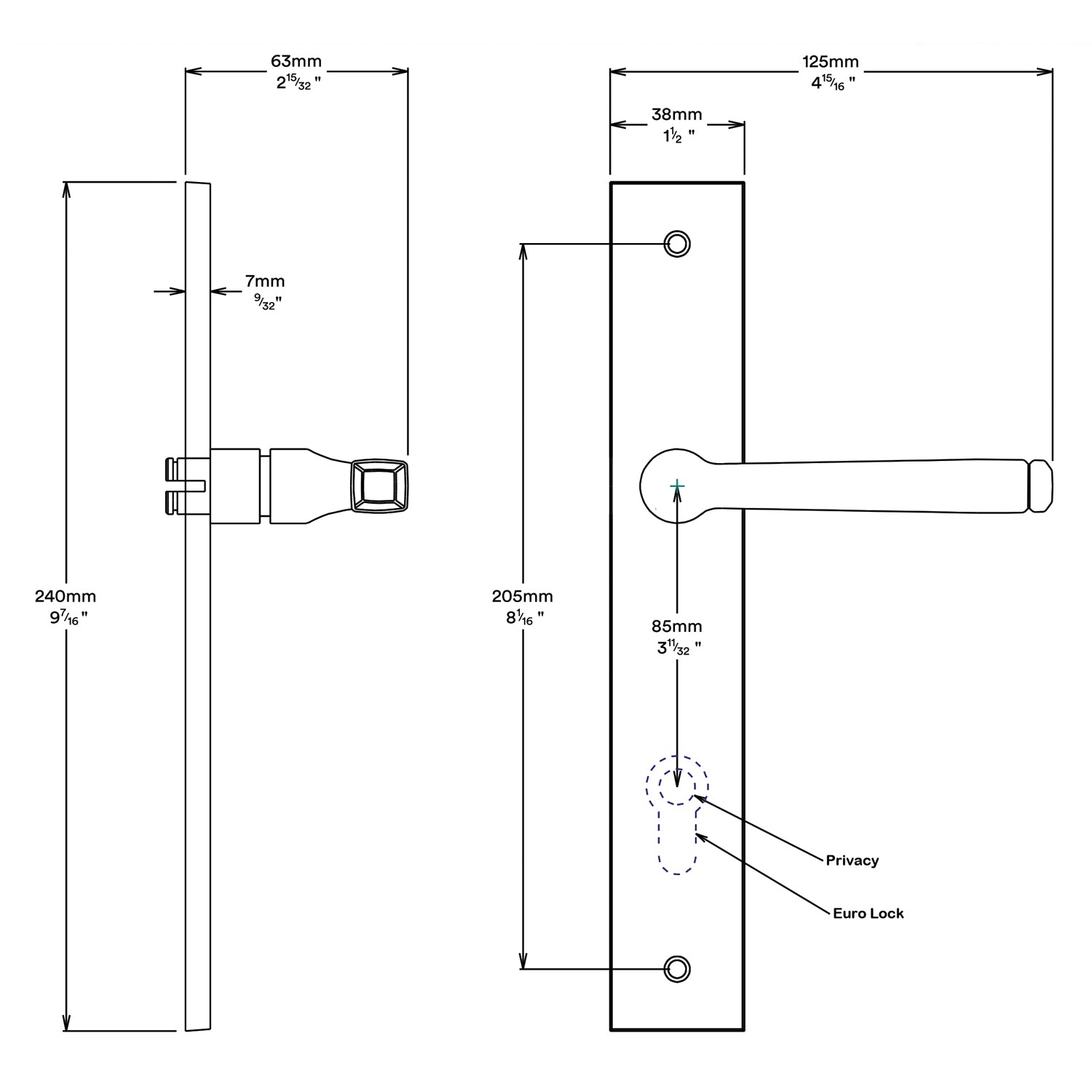 Iver Annecy Door Lever Handle on Rectangular Backplate Entrance Kit Key/Thumb