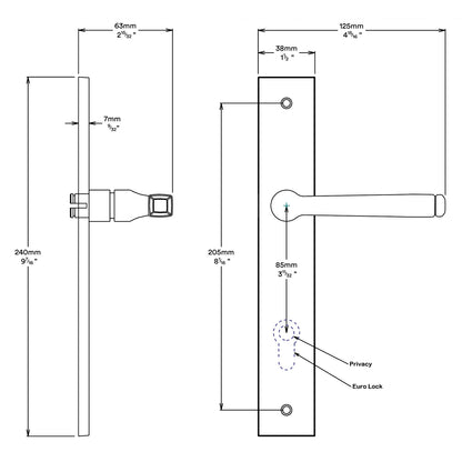 Iver Annecy Door Lever Handle on Rectangular Backplate Entrance Kit Key/Thumb