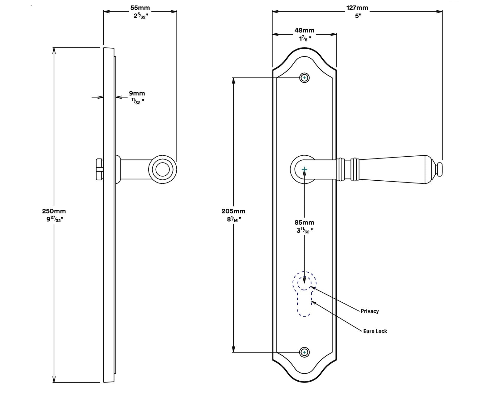 Iver Sarlat Door Lever Handle on Shouldered Backplate Entrance Kit Key/Key